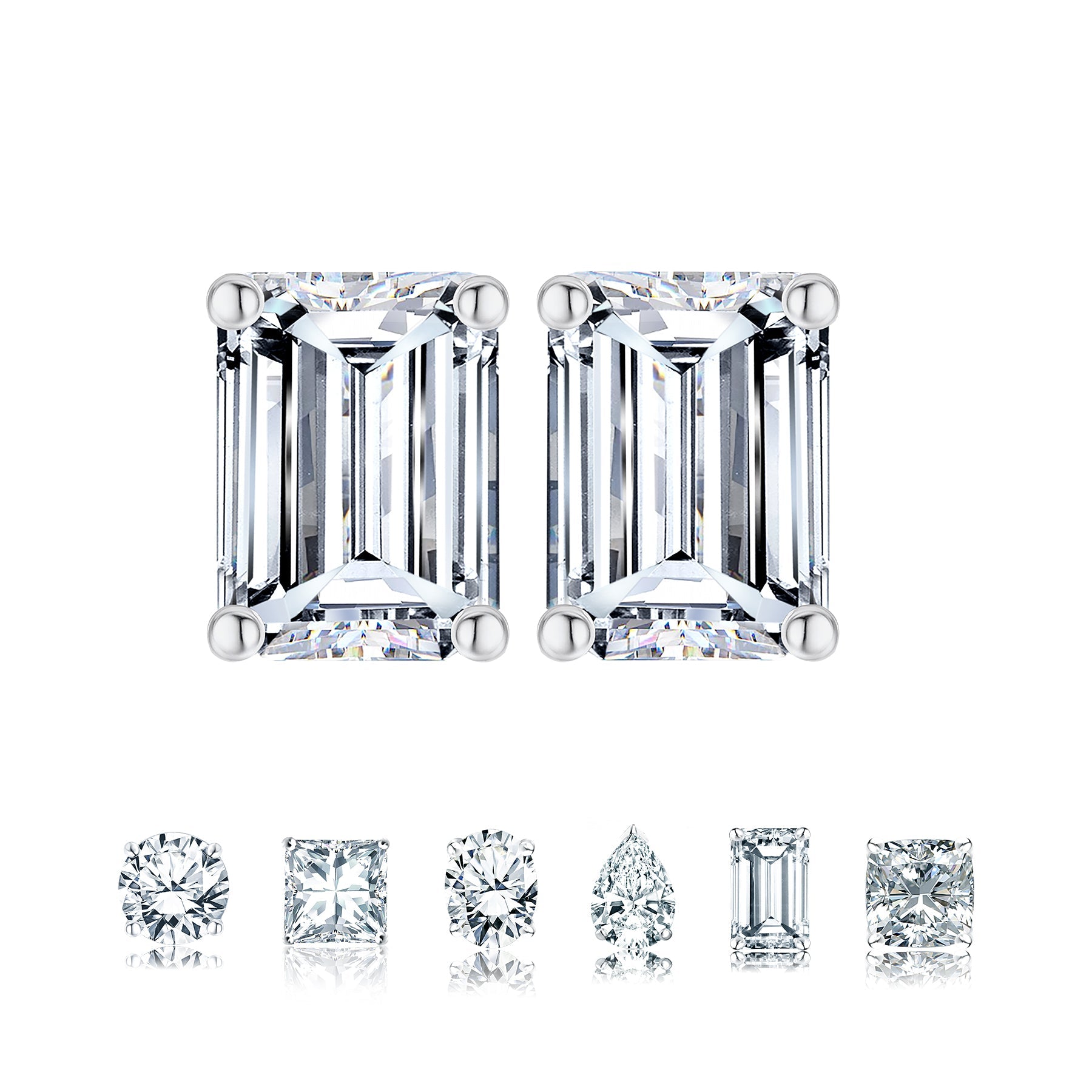 JeenMata Minimalist 1 Carat Emerald Cut Moissanite Solitaire Stud Earrings In 18K Rose Gold Plating Over Silver