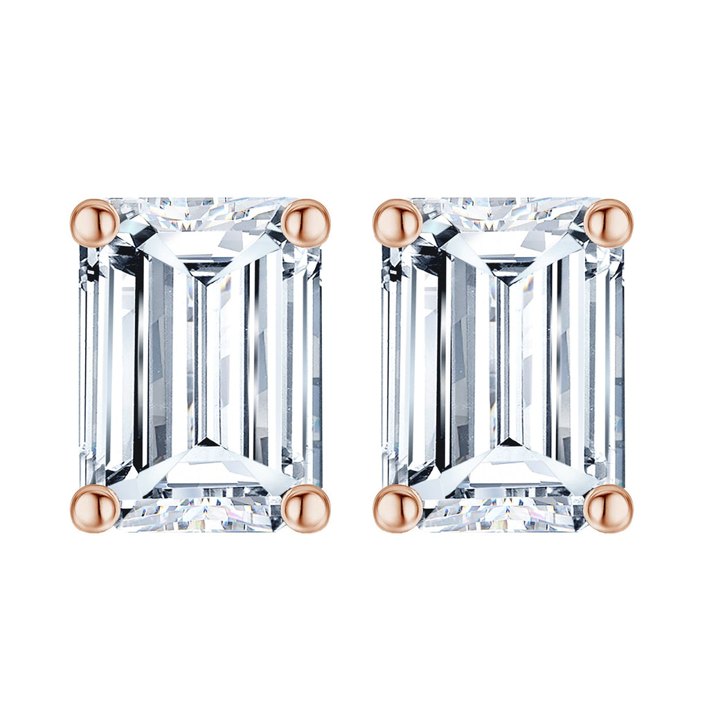 Minimalist 4 Carat Emerald Cut Moissanite Solitaire Stud Earrings In 18K White Gold Plating Over Silver