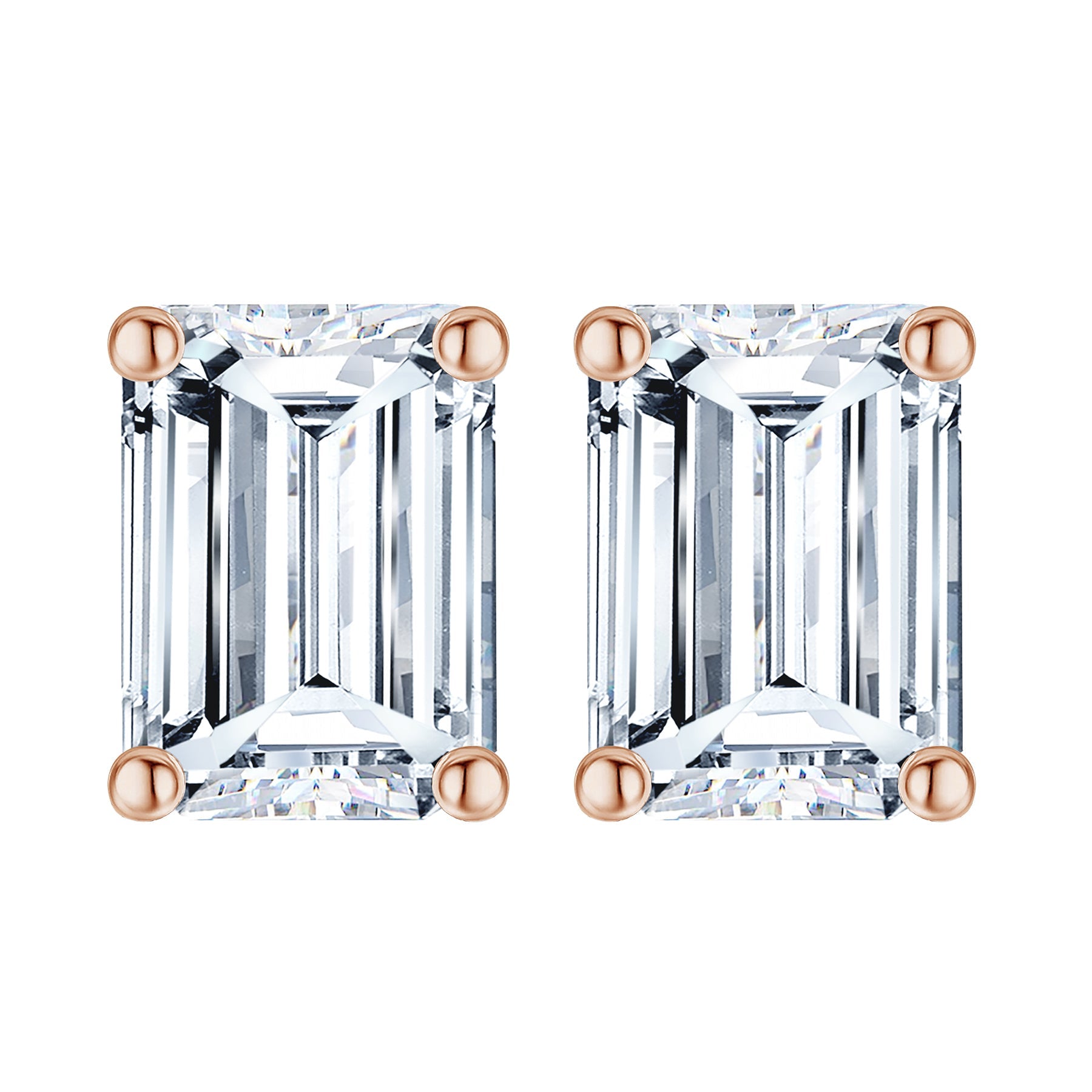 Minimalist 4 Carat Emerald Cut Moissanite Solitaire Stud Earrings In 18K White Gold Plating Over Silver