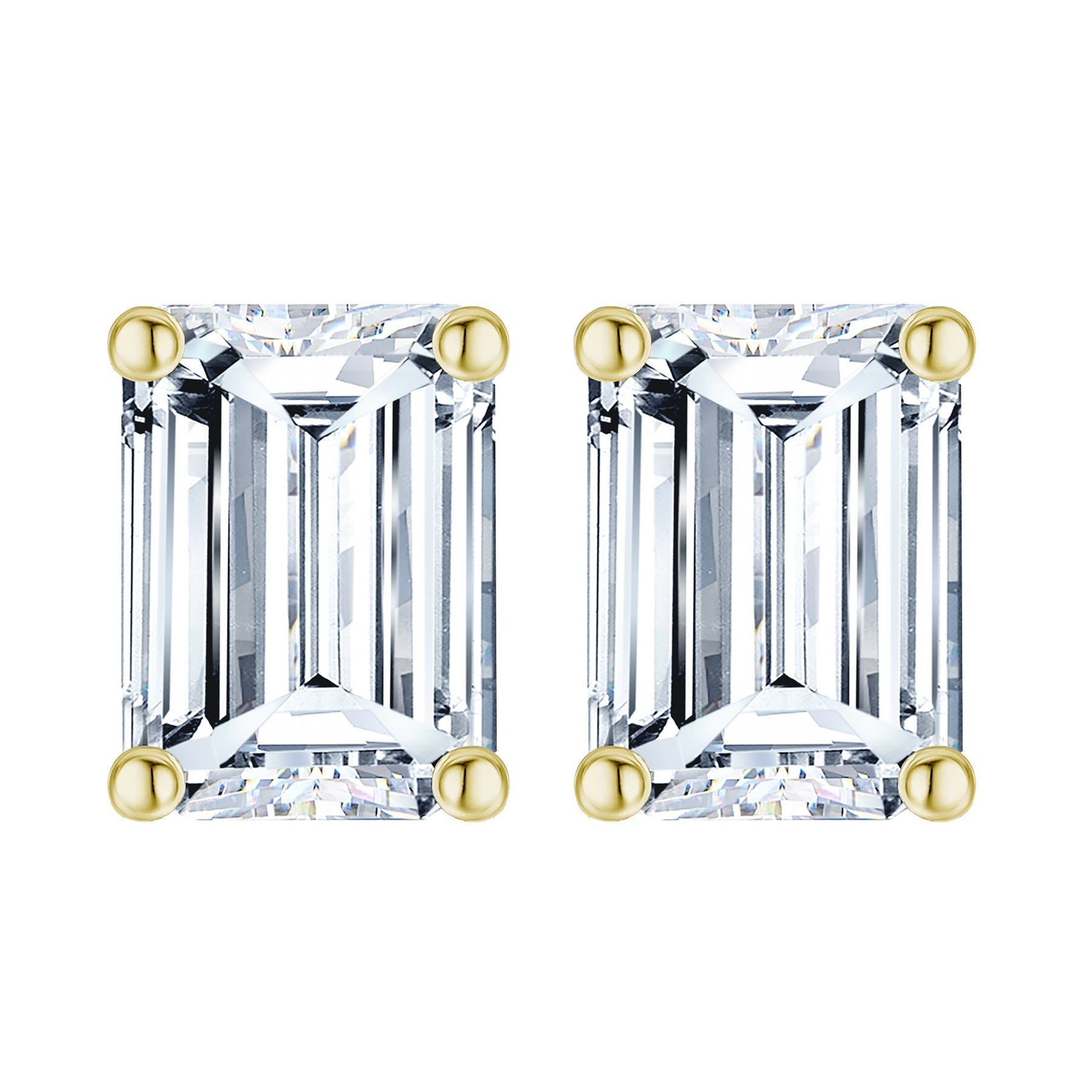 Minimalist 4 Carat Emerald Cut Moissanite Solitaire Stud Earrings In 18K White Gold Plating Over Silver
