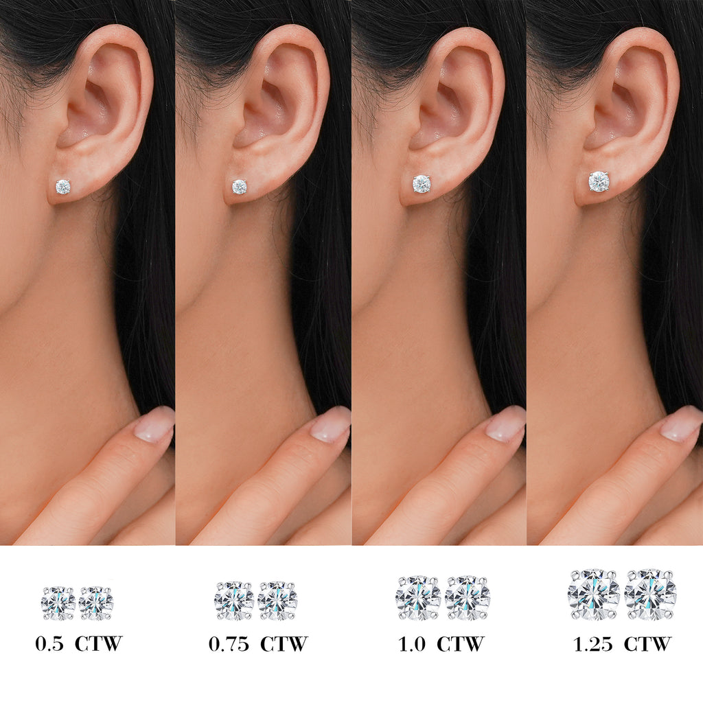 JeenMata Lab Grown Diamond Earrings 1.25 Carat Round Cut 18K Yellow Gold Plated Solitaire Studs for Women