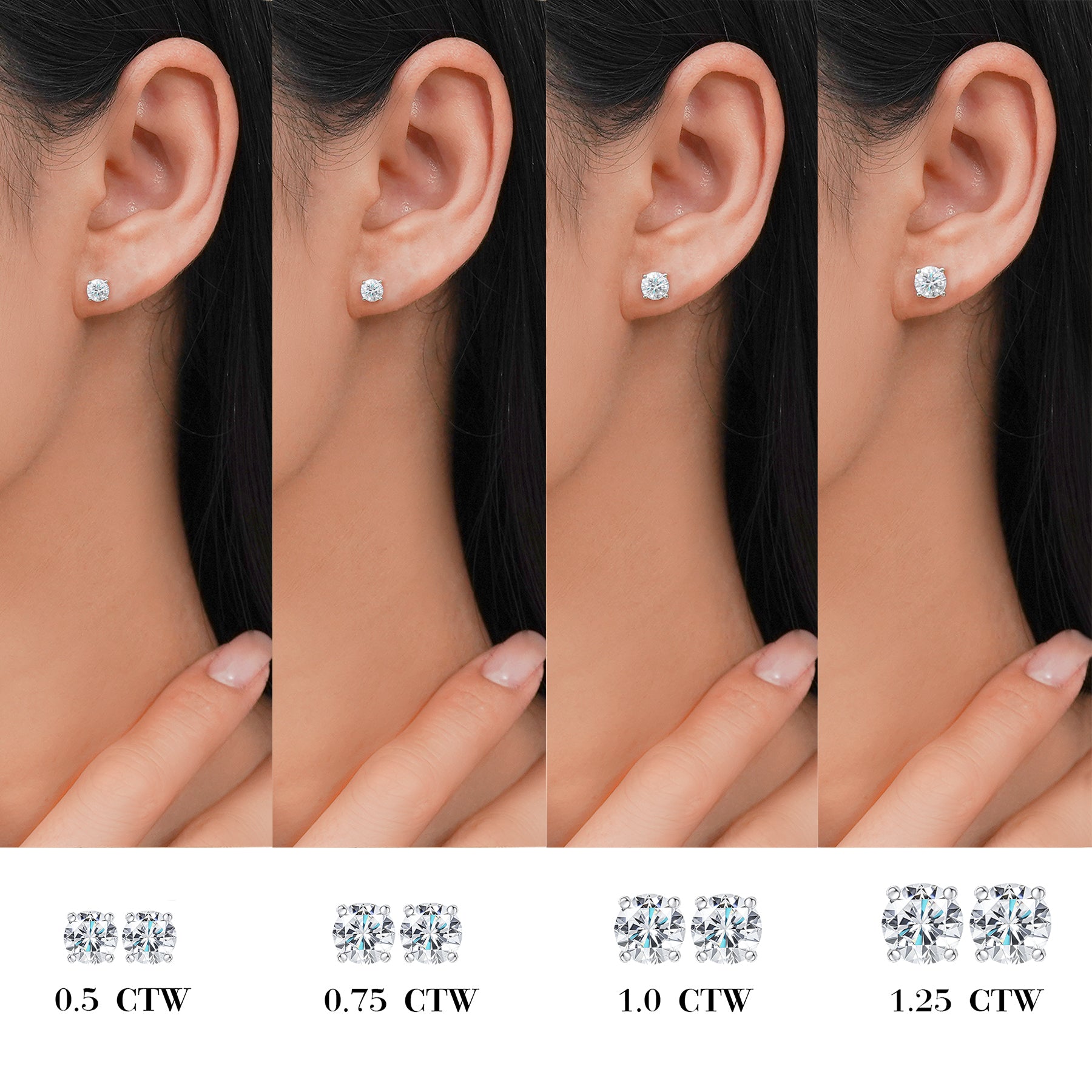 JeenMata Lab Grown Diamond Earrings 1.25 Carat Round Cut 18K Yellow Gold Plated Solitaire Studs for Women