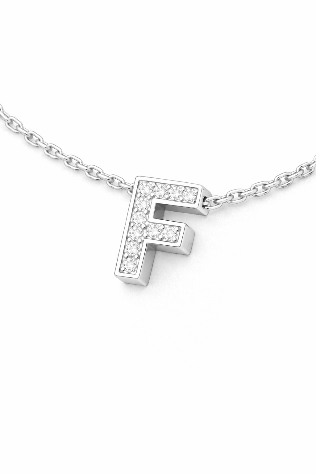 JeenMata Lab Grown Diamond Initial “F” Letter Necklace – Elegant Alphabet Pendant Gift – 18K White Gold Plating for Women