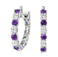 JeenMata 2 Carat February Birthstone - Amethyst & Cubic Zirconia Hoop Earrings - Multicolor Birthstone Earrings in 18K White Gold Plating for Women