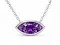JeenMata 3.6 Carat February - Amethyst Birthstone Marquise Cut Bezel Set Pendant Necklace - in 18K White Gold Plating for Women