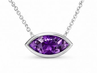 JeenMata 3.6 Carat February - Amethyst Birthstone Marquise Cut Bezel Set Pendant Necklace - in 18K White Gold Plating for Women