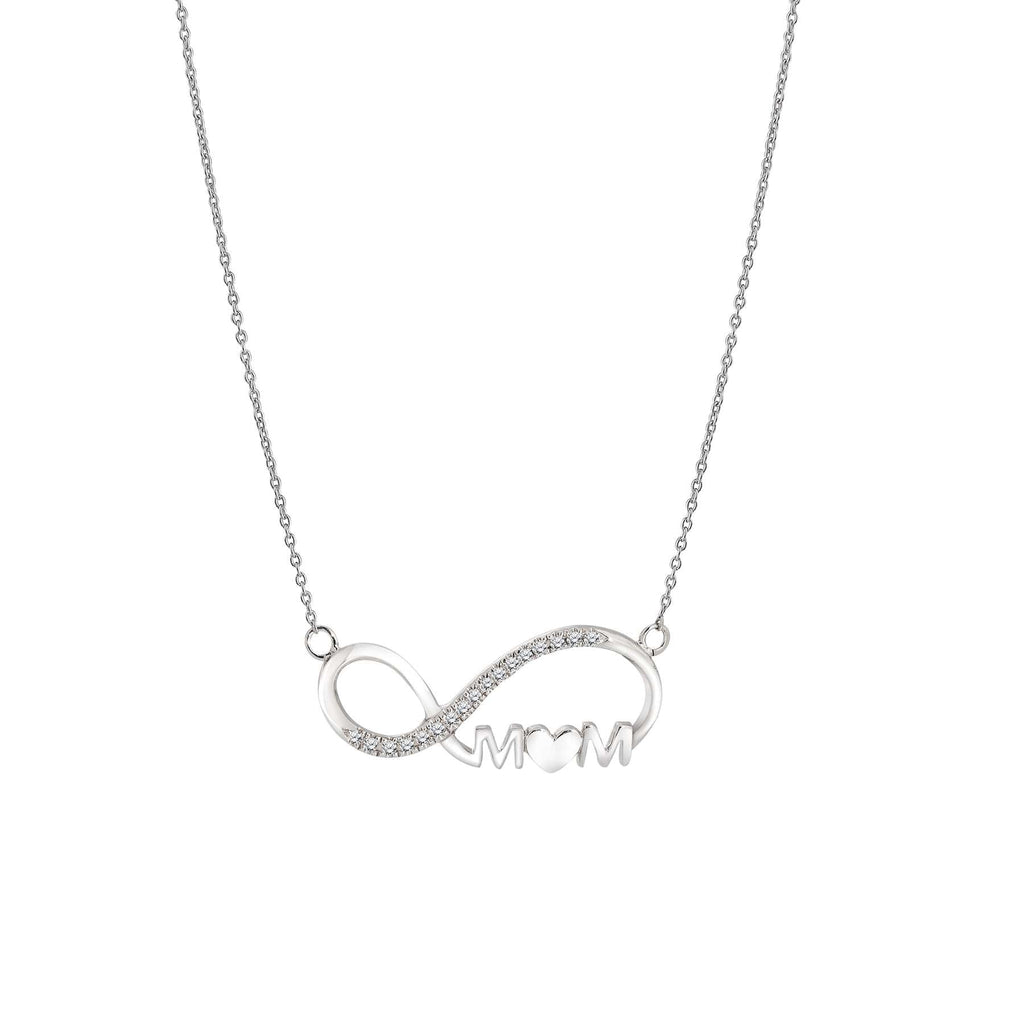 JeenMata Infinity Mom Moissanite Pendant Necklace in 18K White Gold over Silver