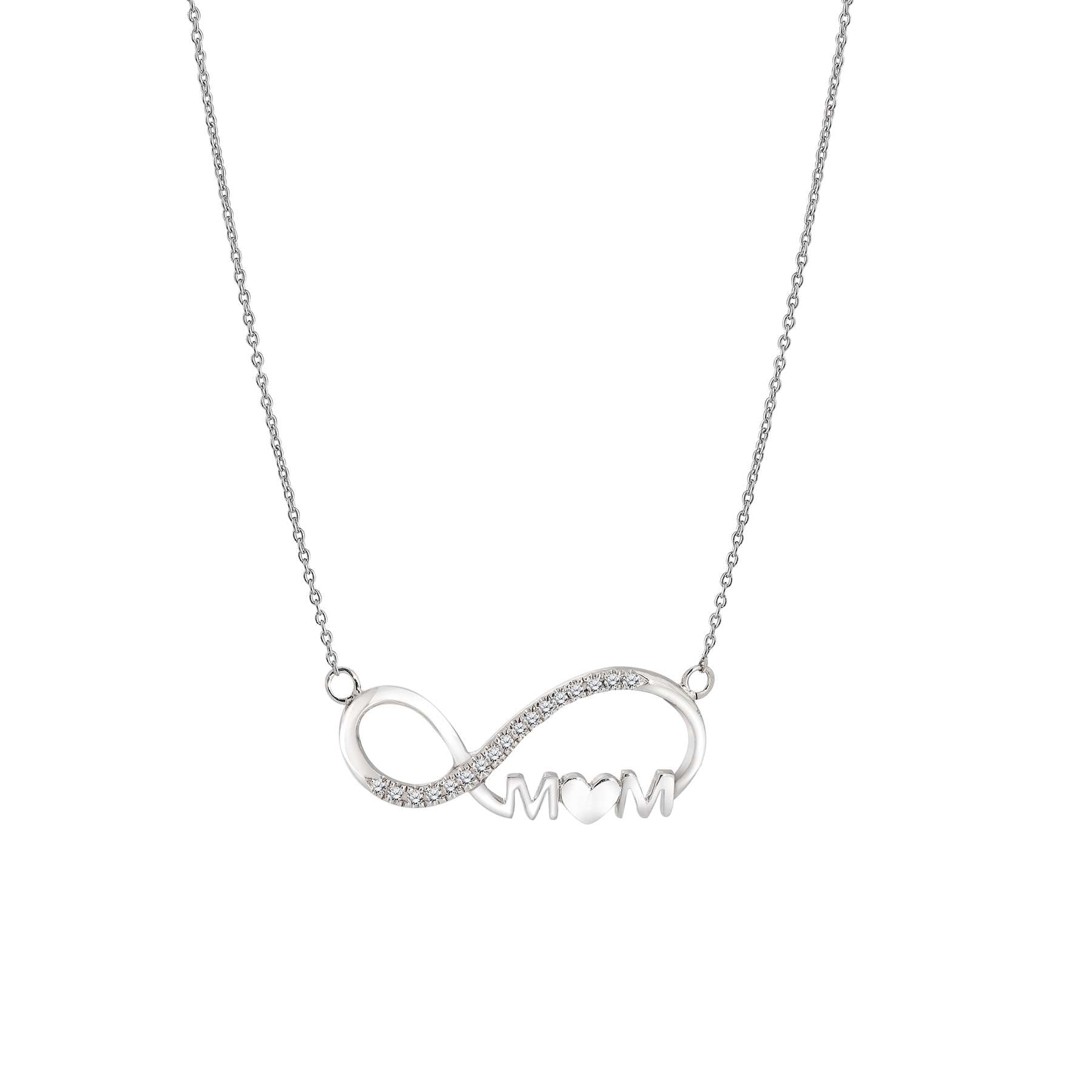 JeenMata Infinity Mom Moissanite Pendant Necklace in 18K White Gold over Silver