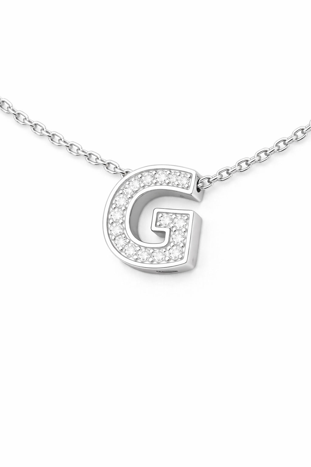 JeenMata Lab Grown Diamond Initial “G” Letter Necklace – Elegant Alphabet Pendant Gift – 18K White Gold Plating for Women
