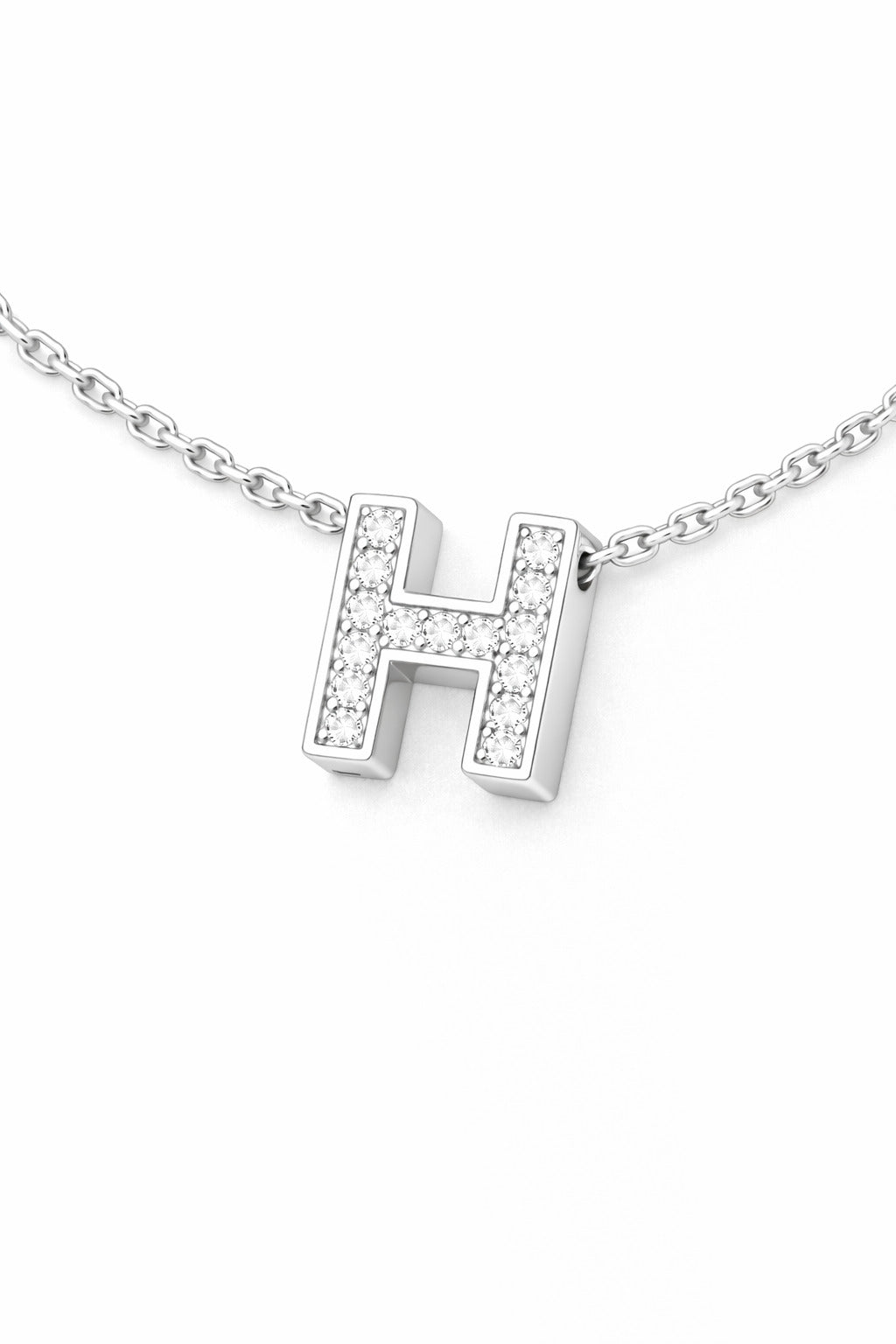 JeenMata Lab Grown Diamond Initial “H” Letter Necklace – Elegant Alphabet Pendant Gift – 18K White Gold Plating for Women