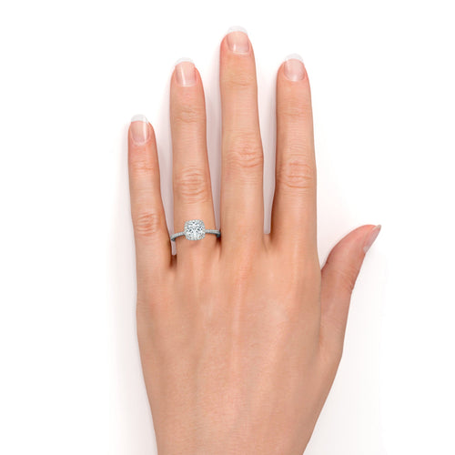 1.25 Carat Cushion Cut Moissanite Halo Engagement Ring Set