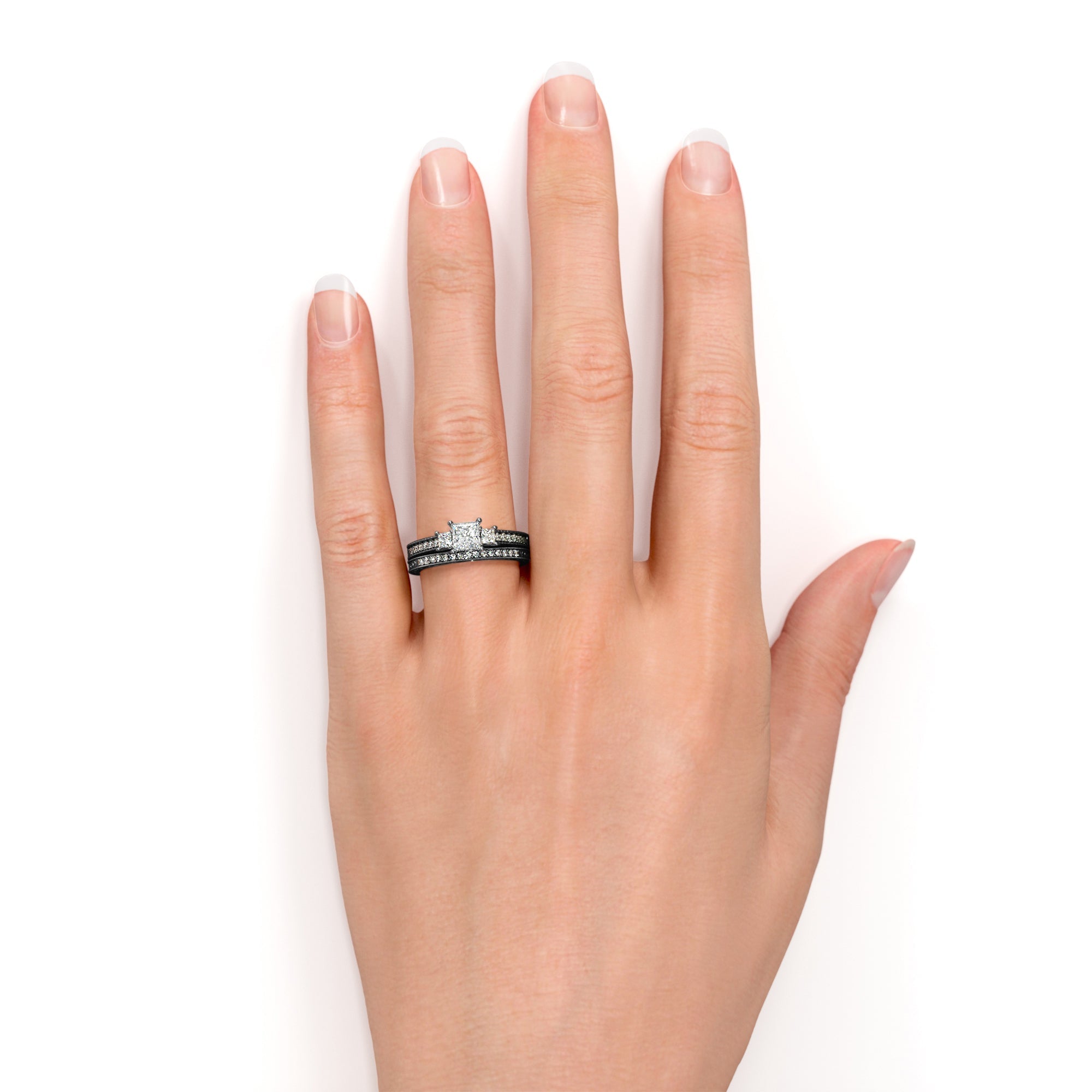 Beautiful 1.25 Carat Real Moissanite Wedding Ring Set in 18k White Gold Over Silver