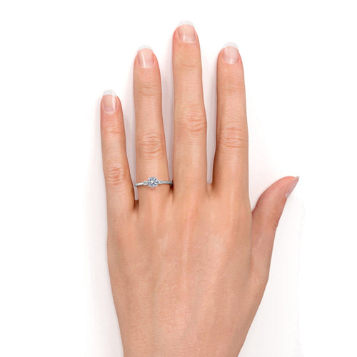 1.1 CT Round Lab Diamond Three Stone Milgrain Engagement ring