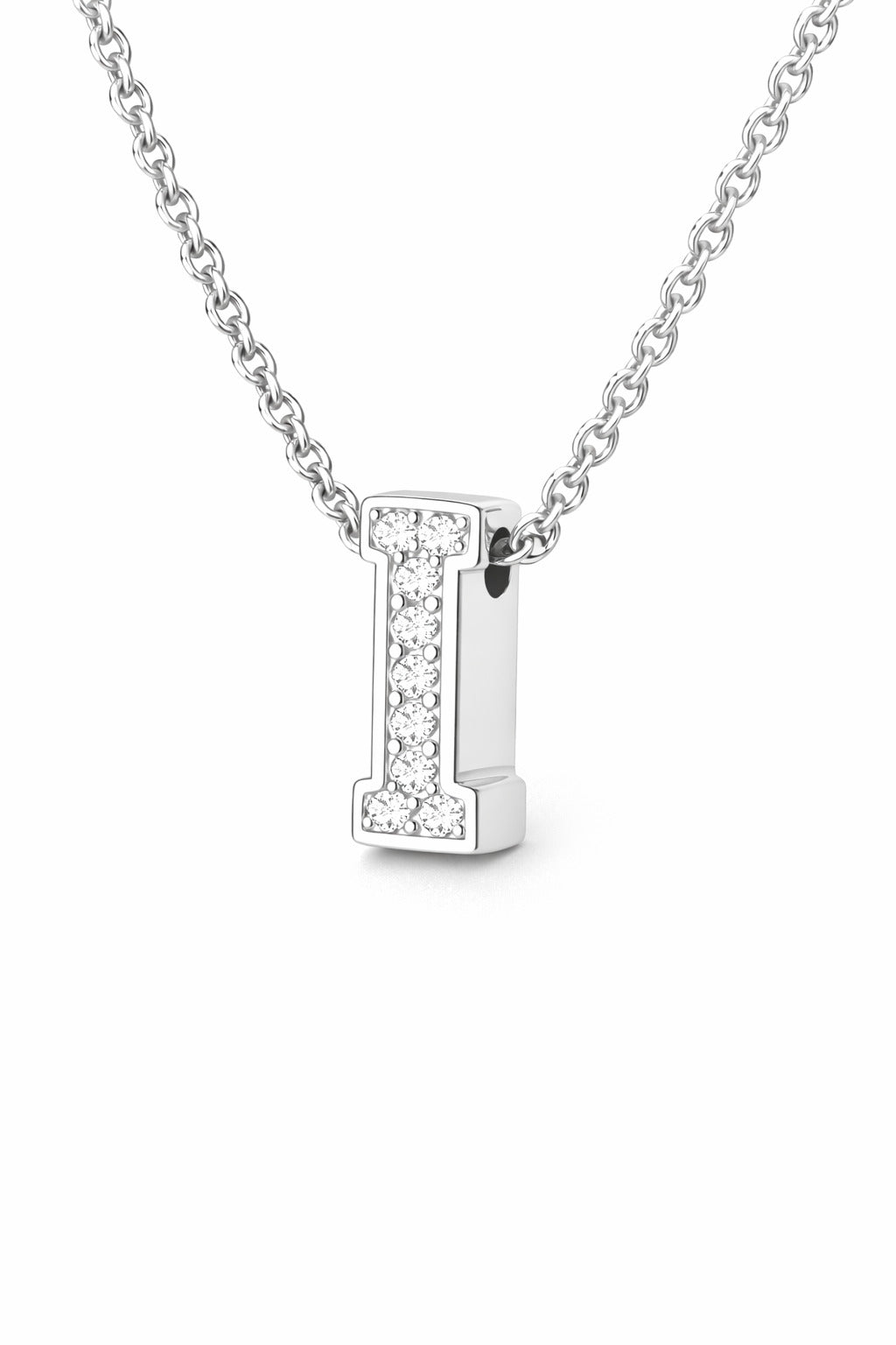 JeenMata Lab Grown Diamond Initial “I” Letter Necklace – Elegant Alphabet Pendant Gift – 18K White Gold Plating for Women