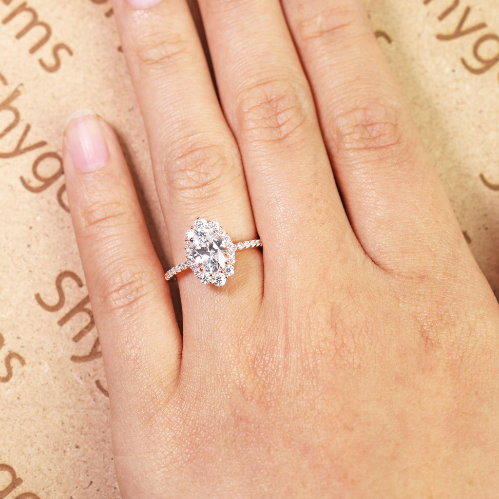 Pave 1.50 Carat Oval Moissanite Halo Engagement Ring