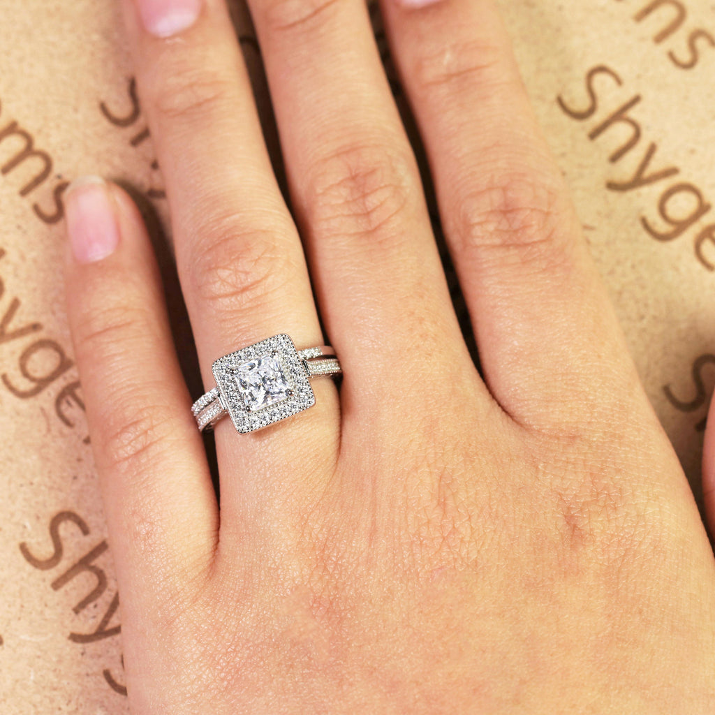 Vintage 1 Carat Princess Cut Moissanite Milgrain Bridal Set