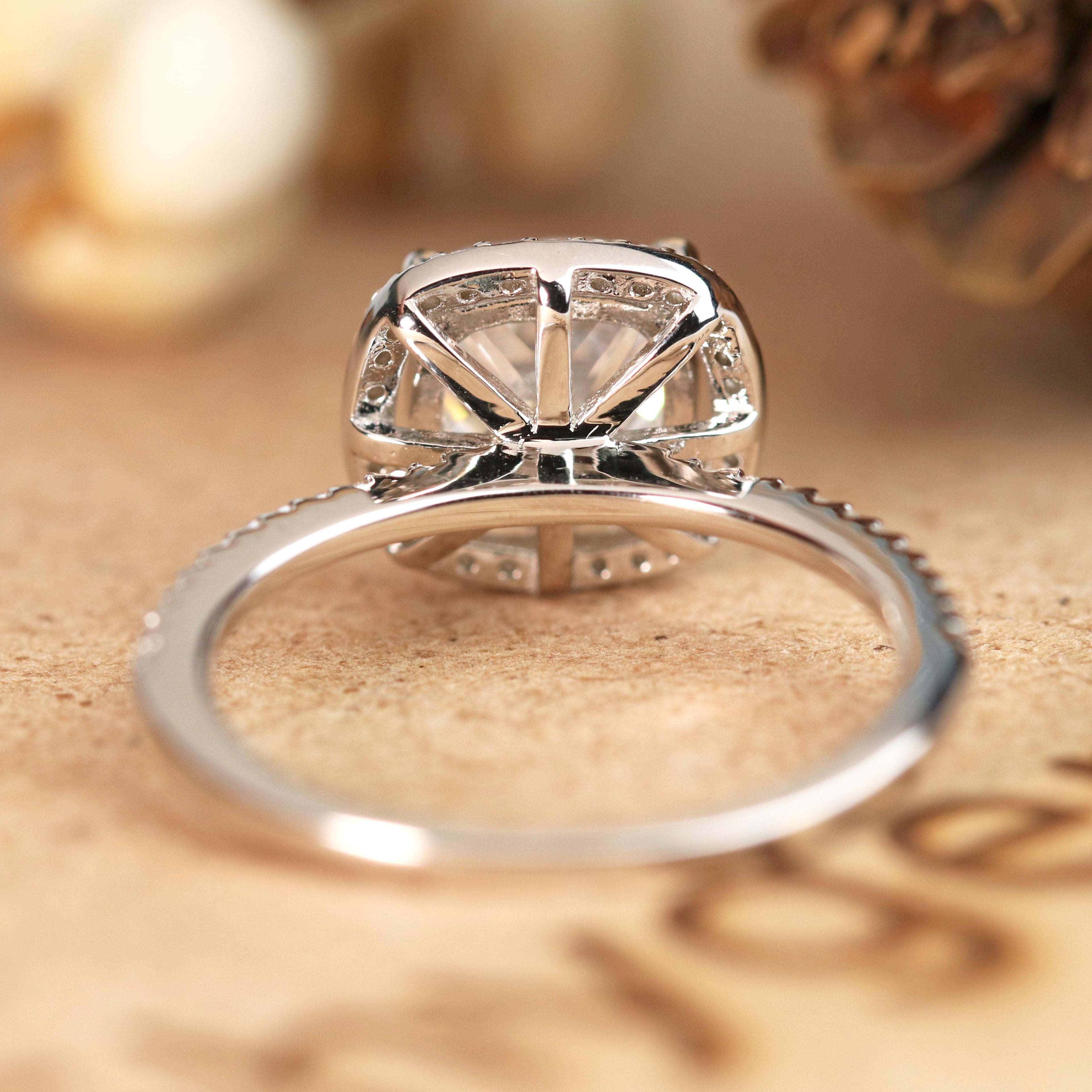 1.25 Carat Cushion Cut Moissanite Halo Engagement Ring Set