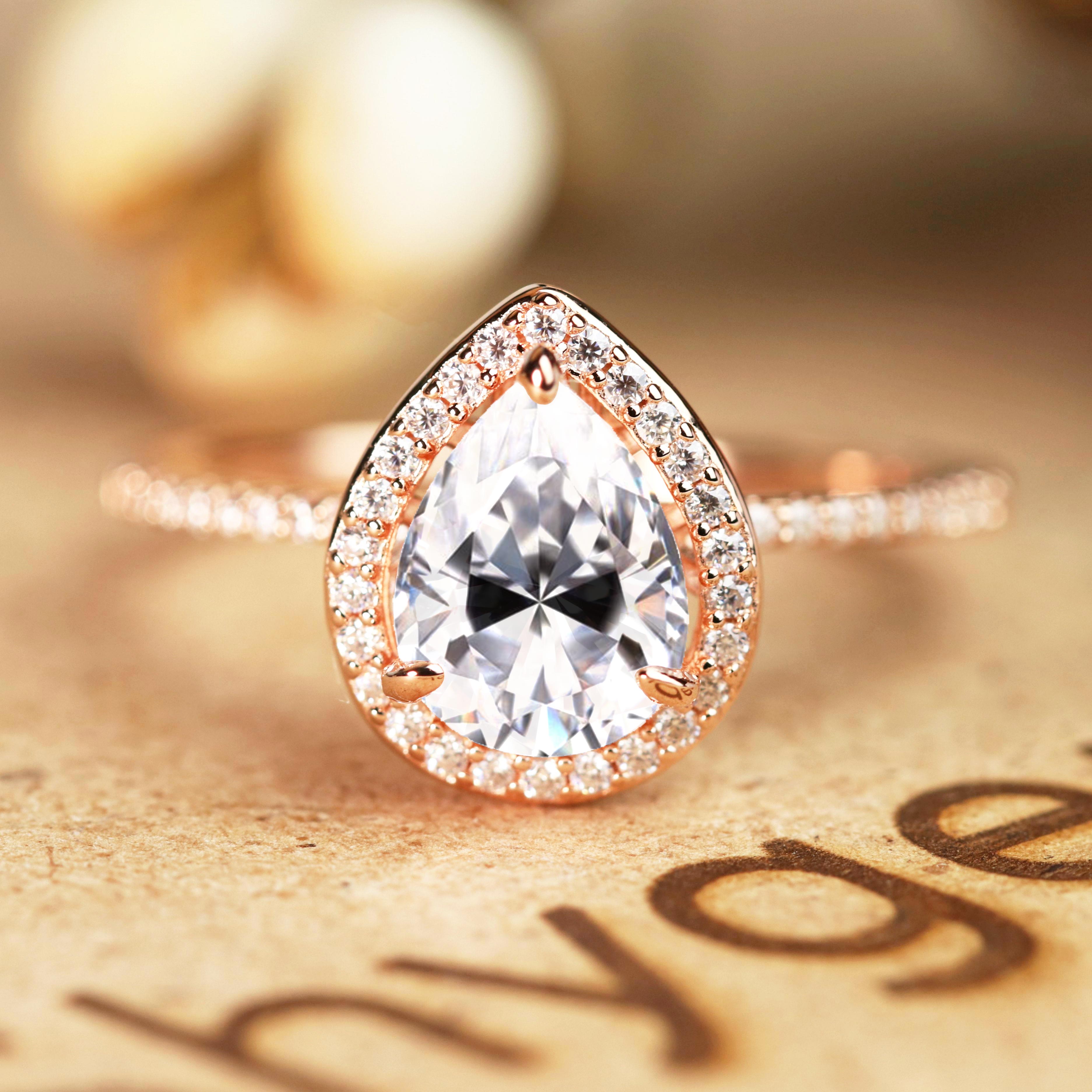 Halo 1.50 Carat Pear Cut Moissanite Engagement Ring Set