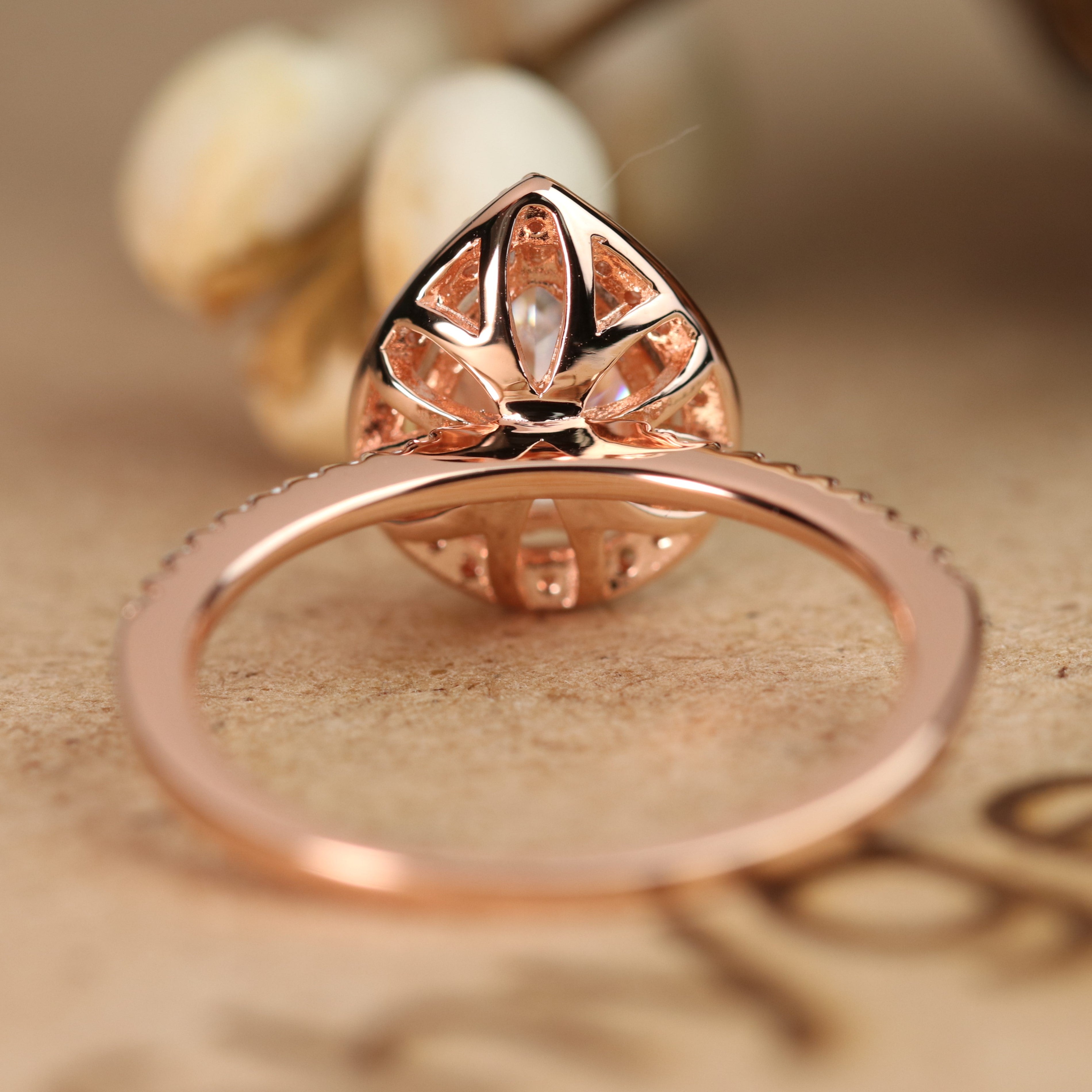 Halo 1.50 Carat Pear Cut Moissanite Engagement Ring Set