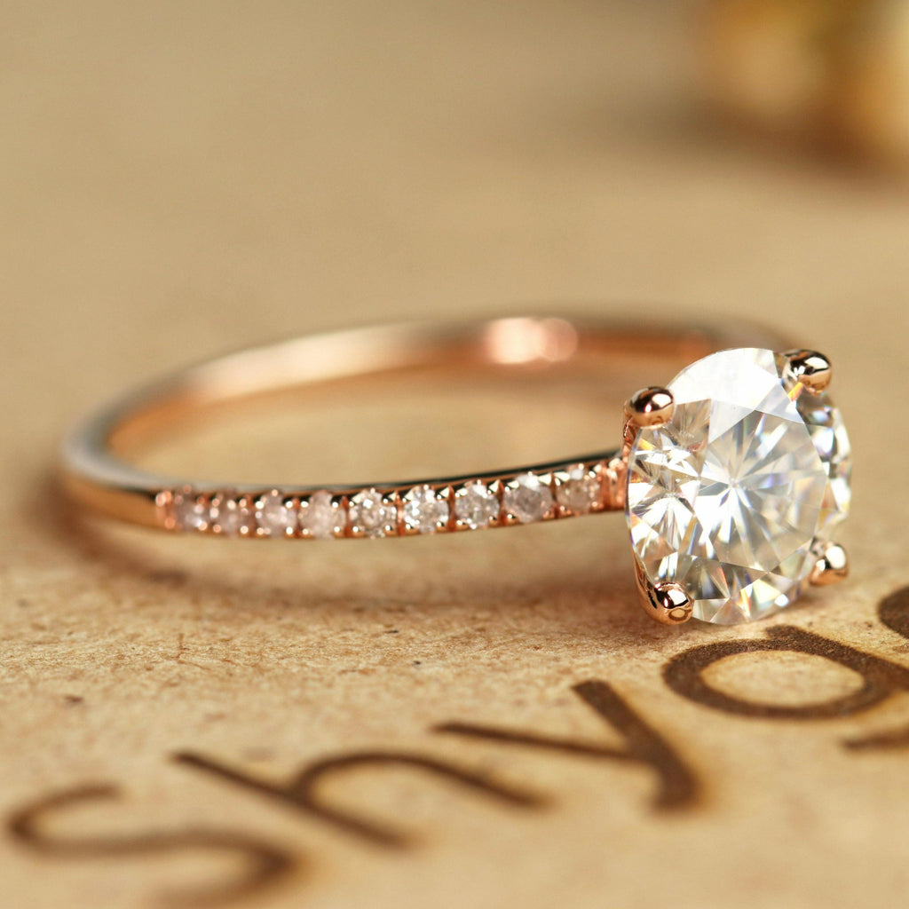 Pave 1.25 Carat Round Cut Moissanite Engagement Ring