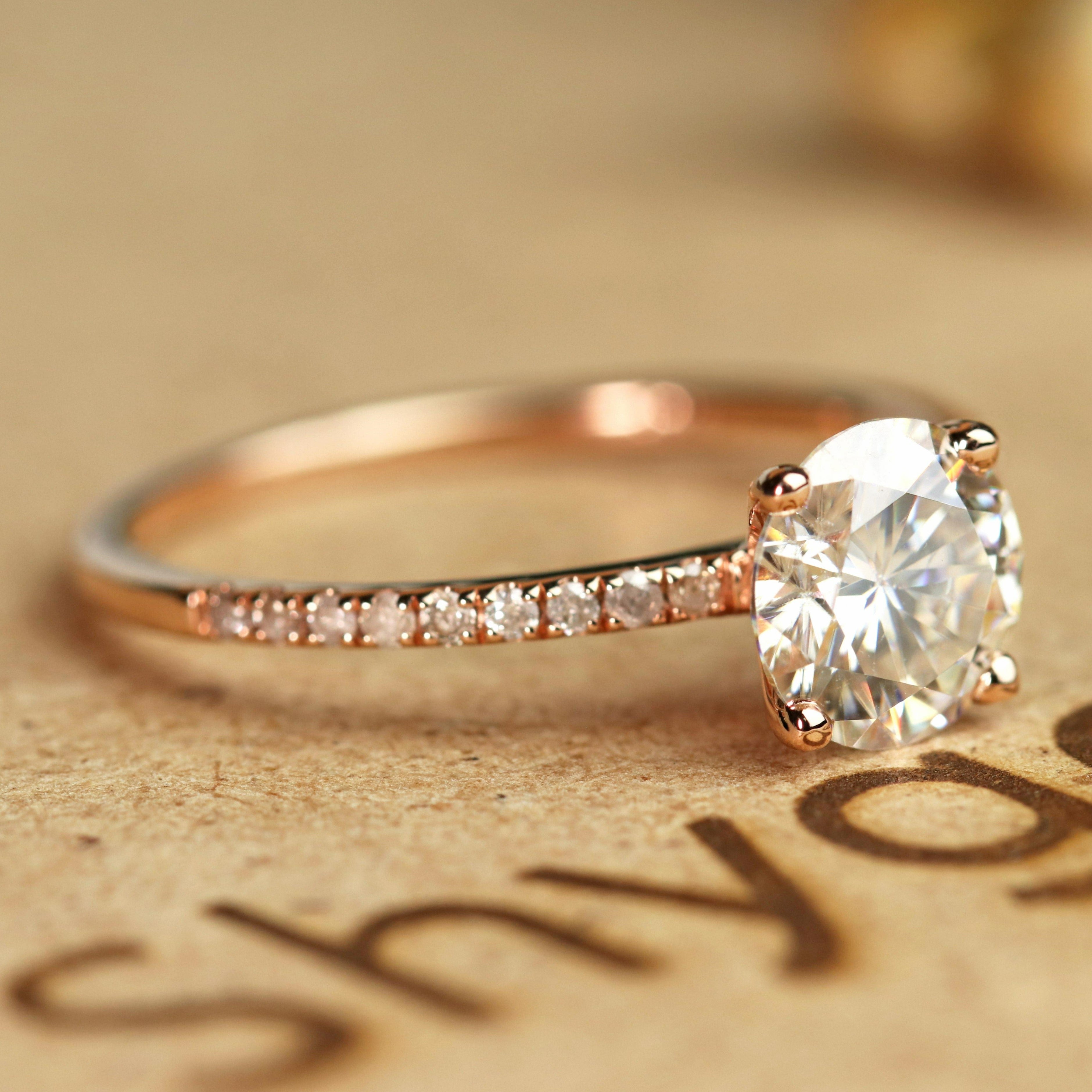 Pave 1.25 Carat Round Cut Moissanite Engagement Ring