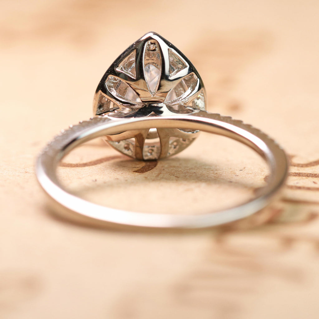 Halo 1.50 Carat Pear Cut Moissanite Engagement Ring Set