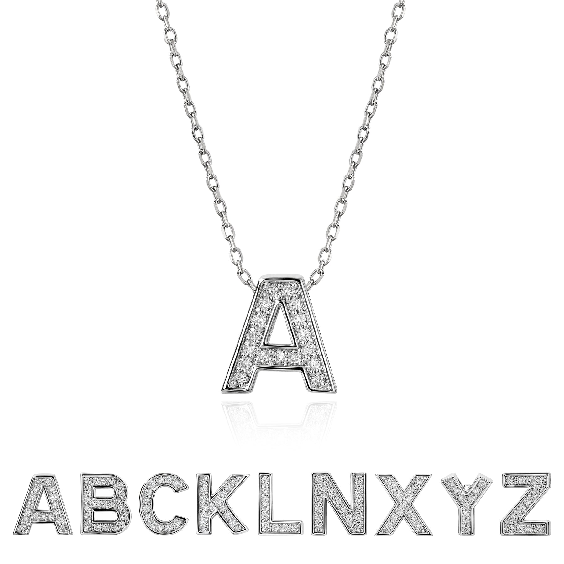 JeenMata Lab Grown Diamond Initial “A” Letter Necklace – Elegant Alphabet Pendant Gift – 18K White Gold Plating for Women