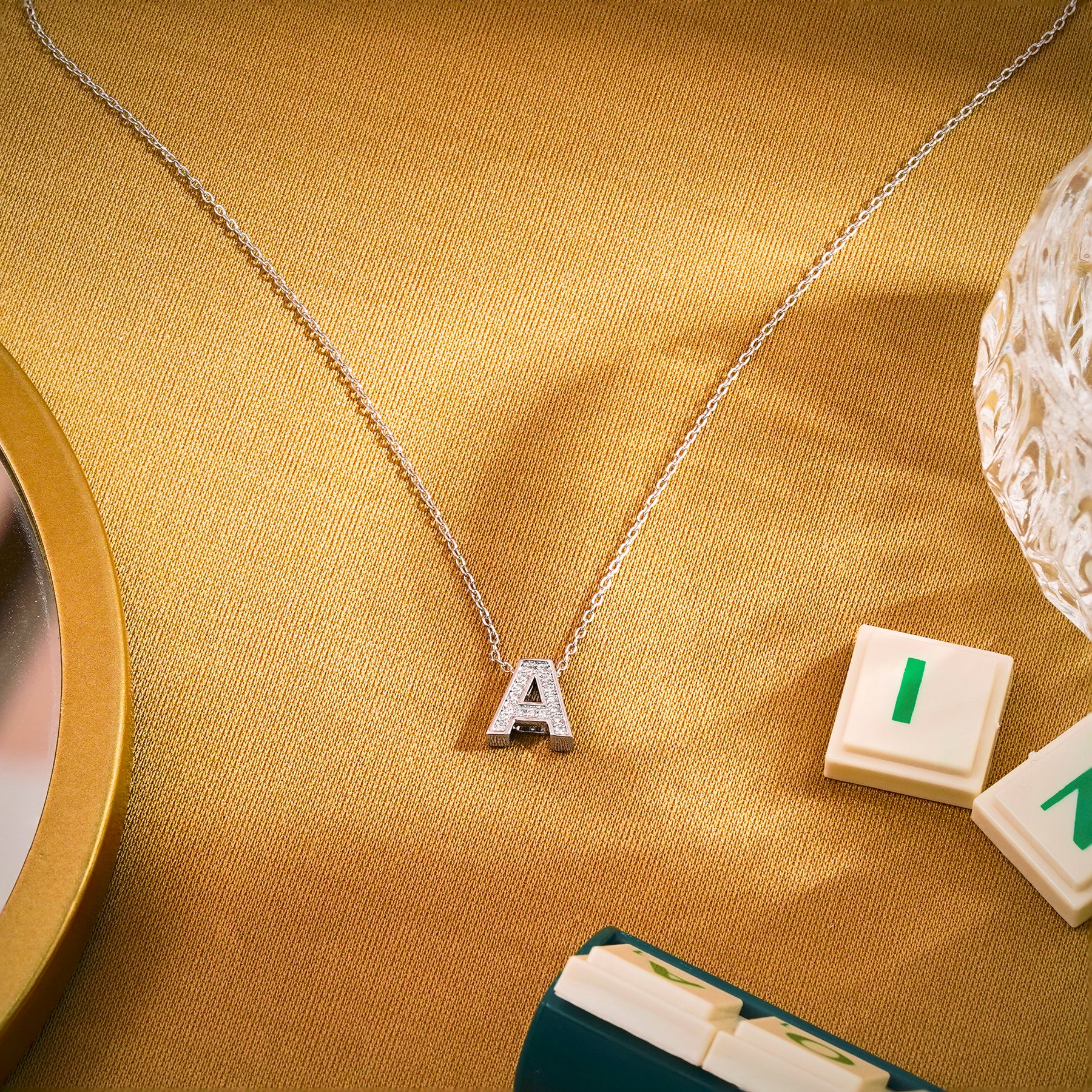JeenMata Lab Grown Diamond Initial “A” Letter Necklace – Elegant Alphabet Pendant Gift – 18K White Gold Plating for Women
