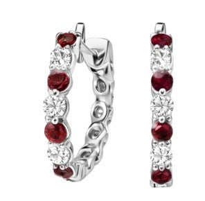 JeenMata 2 Carat January Birthstone - Garnet & Cubic Zirconia Hoop Earrings - Multicolor Birthstone Earrings in 18K White Gold Plating for Women