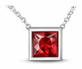JeenMata 3.3 Carat January - Garnet Birthstone Princess Cut Bezel Set Pendant Necklace - in 18K White Gold Plating for Women