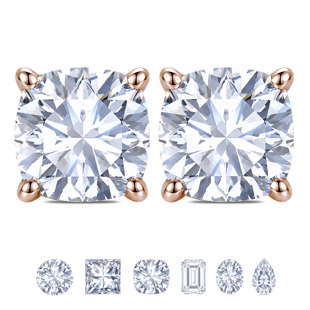 JeenMata 0.5 Carat Cushion Cut Moissanite 4 Prong Solitaire Stud Earrings in 18k Rose Gold Plating for Women