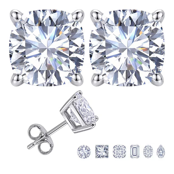 JeenMata 0.5 Carat Cushion Solitaire Moissanite Stud Earrings for Women, Earrings for Men, 18K White Gold Plated, Hypoallergenic Earrings, D VS1, Stud Earring for Woman, Jewelry, Gift, Earrings