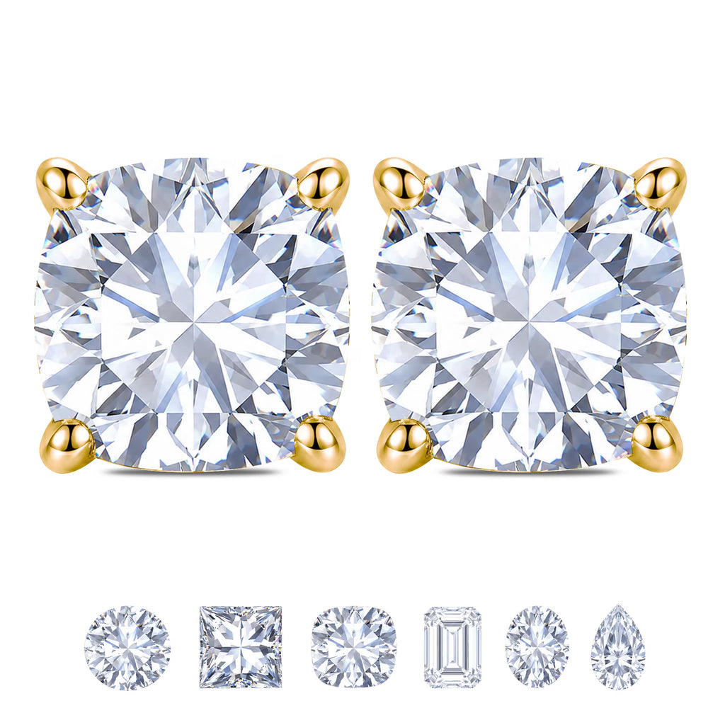 JeenMata 0.5 Carat Cushion Cut Moissanite 4 Prong Solitaire Stud Earrings in 18k Yellow Gold Plating for Women
