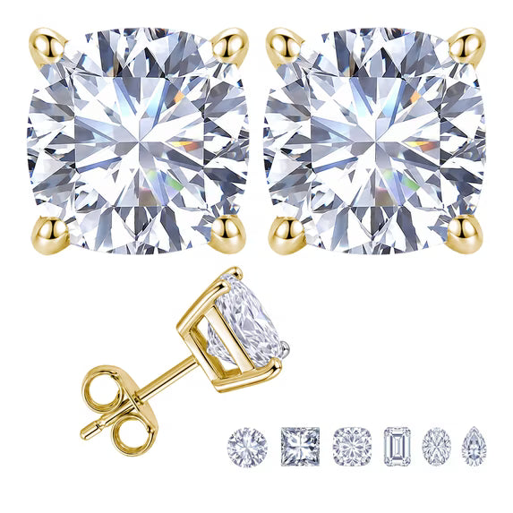 JeenMata 0.5 Carat Cushion Solitaire Moissanite Stud Earrings for Women, Earrings for Men, 18K Yellow Gold Plated, Hypoallergenic Earrings, D VS1, Stud Earring for Woman, Jewelry, Gift, Earrings