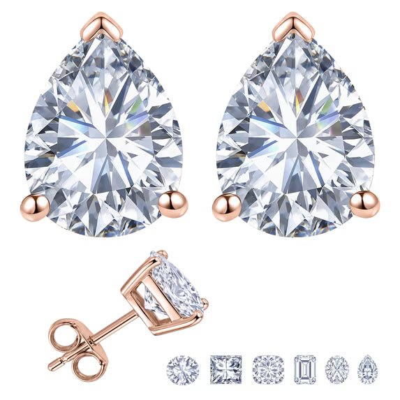 JeenMata 0.5 Carat Pear Solitaire Moissanite Stud Earrings for Women, Earrings for Men, 18K Rose Gold Plated, Hypoallergenic Earrings, D VS1, Stud Earring for Woman, Jewelry, Gift, Earrings