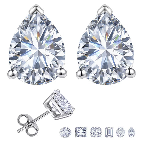 JeenMata 0.5 Carat Pear Solitaire Moissanite Stud Earrings for Women, Earrings for Men, 18K White Gold Plated, Hypoallergenic Earrings, D VS1, Stud Earring for Woman, Jewelry, Gift, Earrings