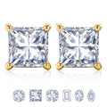 JeenMata 0.5 Carat Princess Cut Moissanite 4 Prong Solitaire Stud Earrings in 18k Yellow Gold Plating for Women