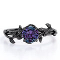 JeenMata 0.50 Carat - Round Cut Lab Created Alexandrite Ring - Leaf & Vine Engagement Ring - 18K Black Gold Plating for Women