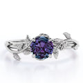 JeenMata 0.50 Carat - Round Cut Lab Created Alexandrite Ring - Leaf & Vine Engagement Ring - 18K White Gold Plating for Women
