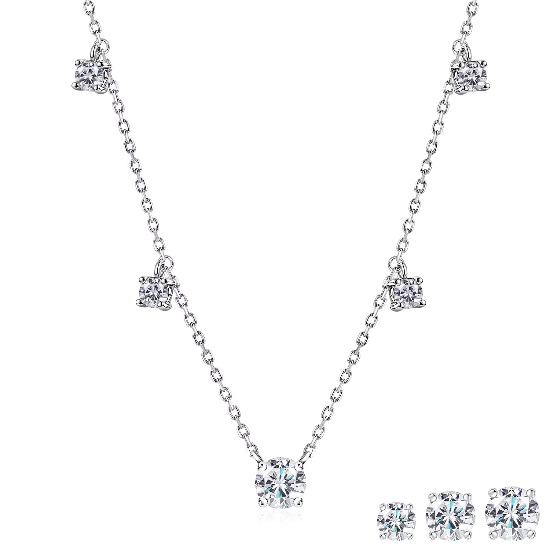 JeenMata 0.75 Carat Lab Grown Diamond - Round Cut Solitaire Pendant Necklace - Station Drop Solitaire Necklaces in 18K White Gold Plating Jewelry for Women