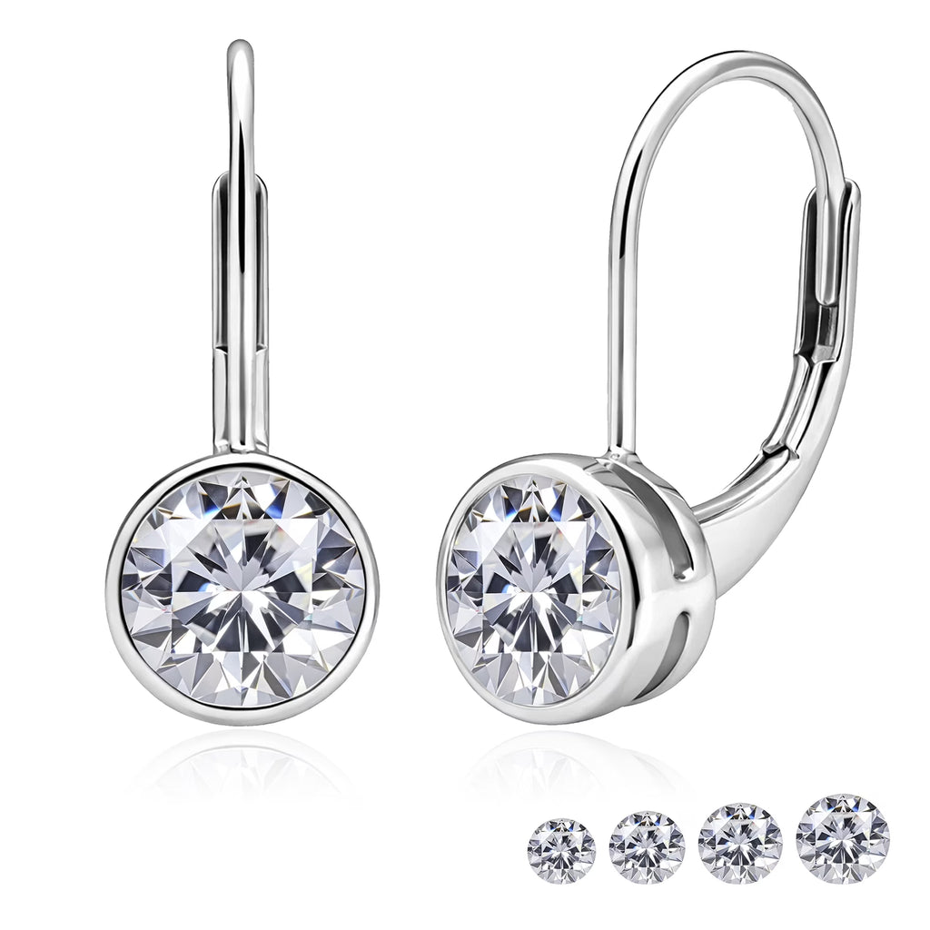 JeenMata 1.25 Carat Lab Grown Diamond Bezel Set Leverback Drop Earring - in 18K White Gold Plating Earrings for Women, Gift for Girlfriend, Mother, Her
