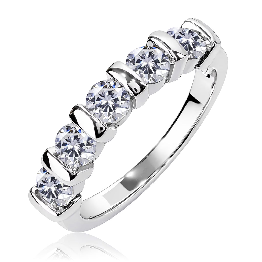 JeenMata 1.25 Carat Moissanite Half Eternity Anniversary Ring - Stackable Wedding Band Rings for Women in 18K White Gold Plating, Wedding Gift for Her