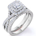 JeenMata 1.25 Carat Square Moissanite Engagement Ring for Women, Double Halo Bridal Wedding Ring Set with Twisted Band in 18K White Gold Plated