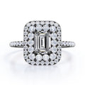JeenMata 1.5 Carat Emerald Cut Moissanite Engagement Ring - Bridal Ring - Double Halo Ring - Cluster Ring - 18k Black Gold Plating for Women