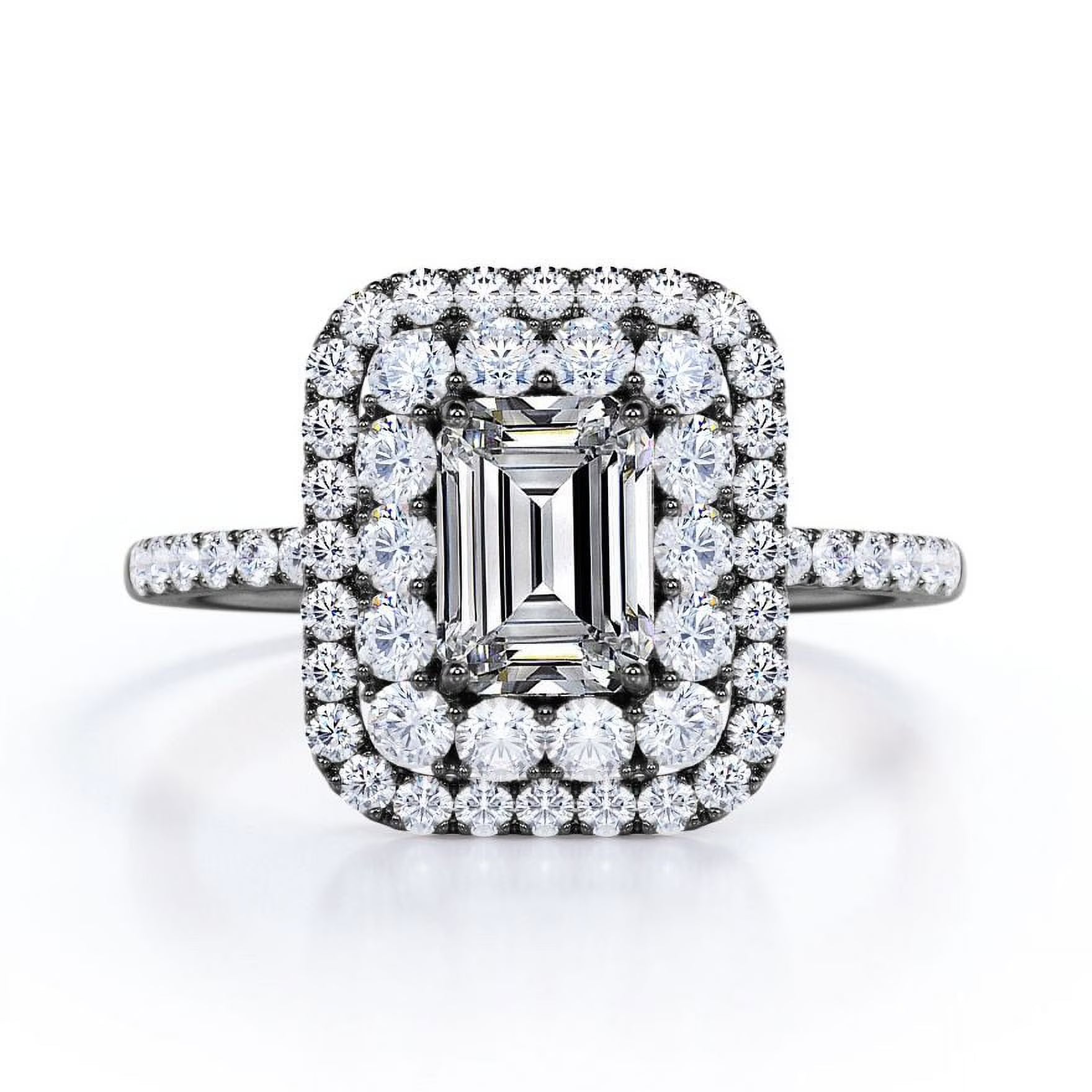 JeenMata 1.5 Carat Emerald Cut Moissanite Engagement Ring - Bridal Ring - Double Halo Ring - Cluster Ring - 18k Black Gold Plating for Women