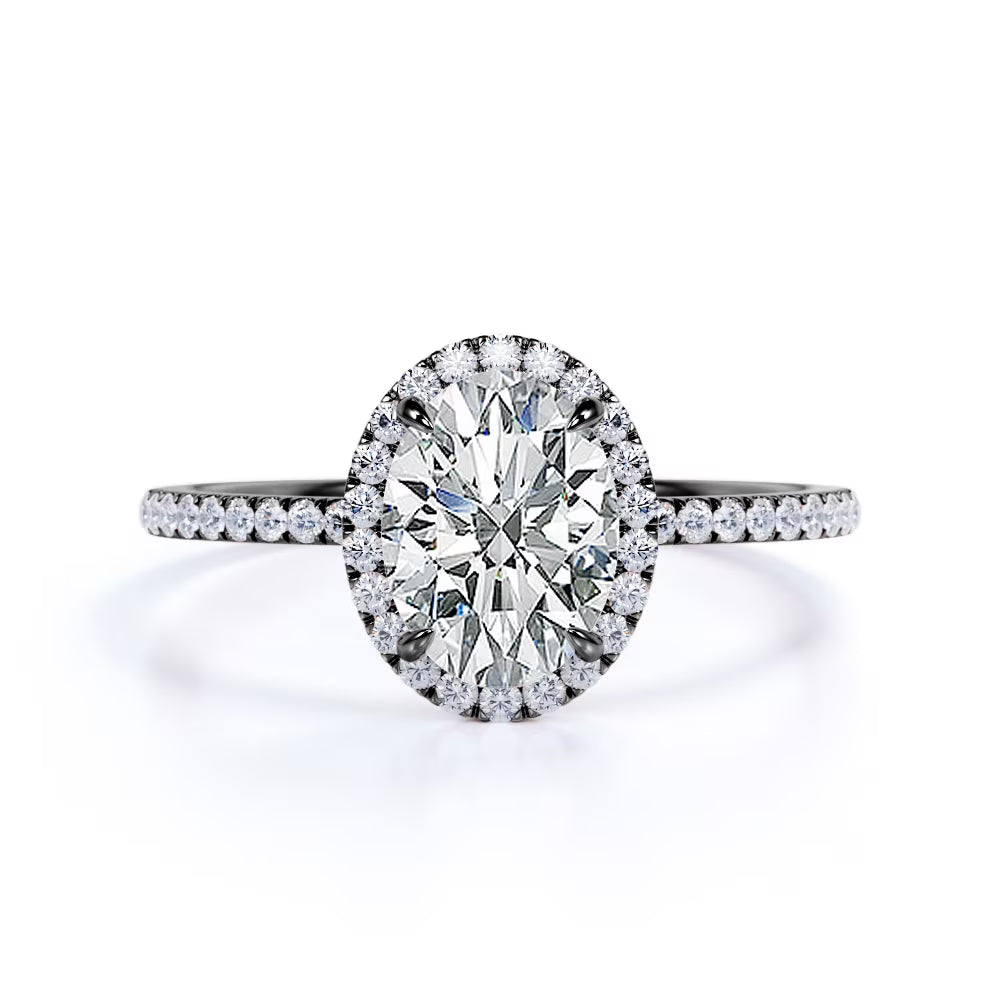 JeenMata 1.5 Carat Oval Cut Moissanite Engagement Ring - Bridal Set - Halo Ring - Handmade Ring - 18k Black Gold Plating for Women