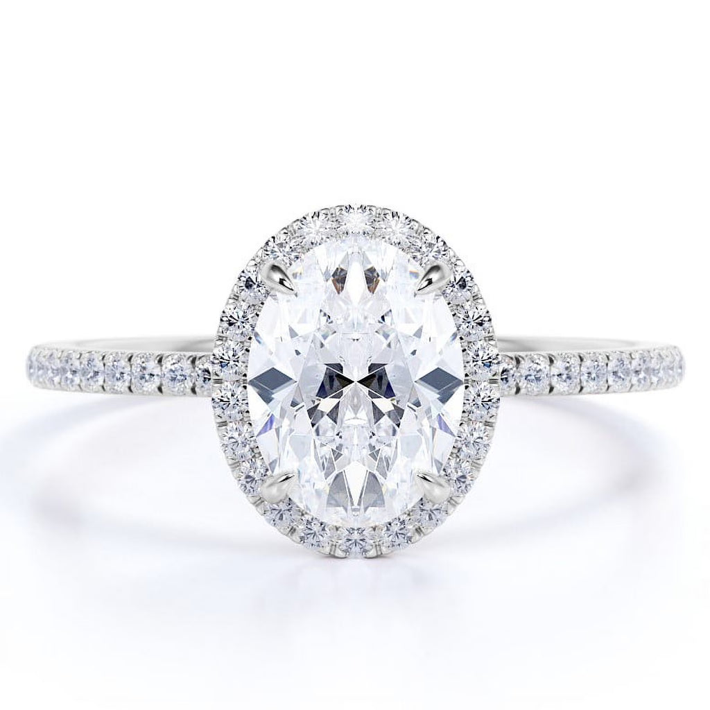 JeenMata 1.5 Carat Oval Cut Moissanite Engagement Ring - Bridal Set - Halo Ring - Handmade Ring - 18k White Gold Plating for Women