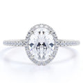 JeenMata 1.5 Carat Oval Cut Moissanite Engagement Ring - Bridal Set - Halo Ring - Handmade Ring - 18k White Gold Plating for Women
