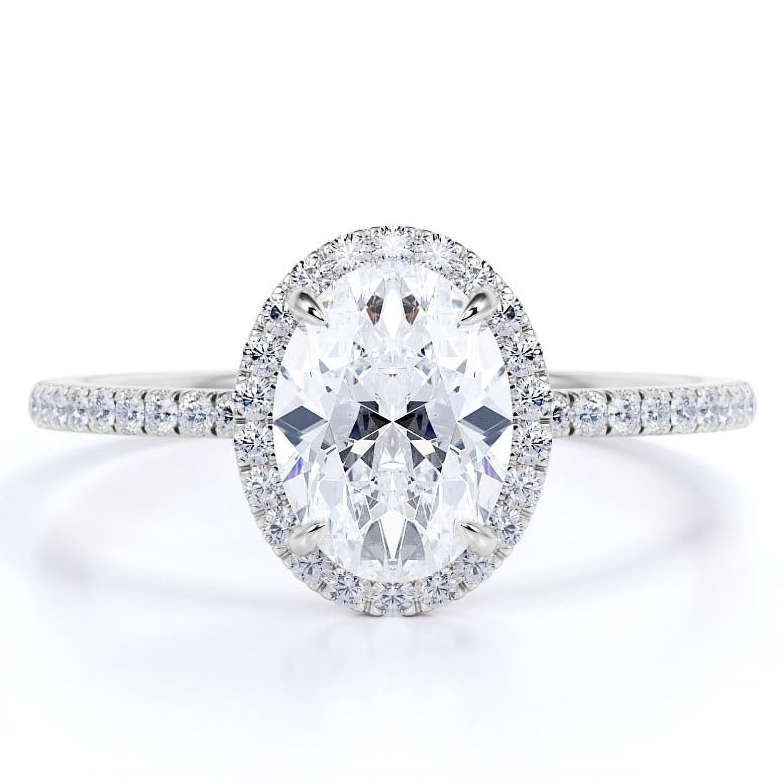 JeenMata 1.5 Carat Oval Cut Moissanite Engagement Ring - Bridal Set - Halo Ring - Handmade Ring - 18k White Gold Plating for Women