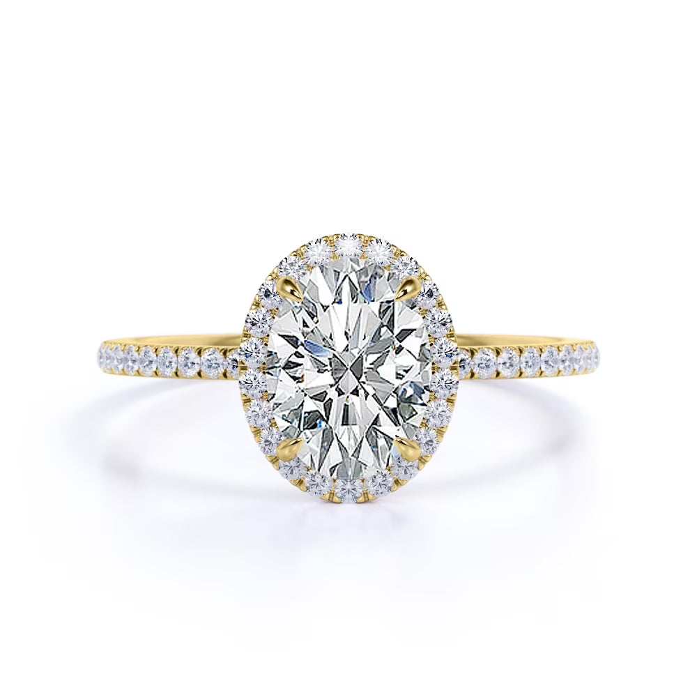 JeenMata 1.5 Carat Oval Cut Moissanite Engagement Ring - Bridal Set - Halo Ring - Handmade Ring - 18k Yellow Gold Plating for Women